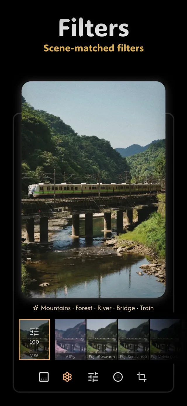 Fimii scene-matched filters and film simulations applied to a landscape photo